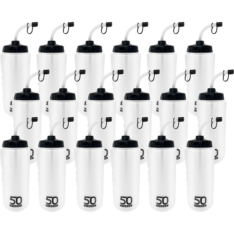 50 Strong 1 Liter Water Bottle with Straw â€“ 18-Pack Easy-Squeeze Sports Bottles with Long Straw & Built-In Finger Grip â€“ BPA-Free & Made in USA â€“ Ideal for Hockey & Team Sports - Image 1